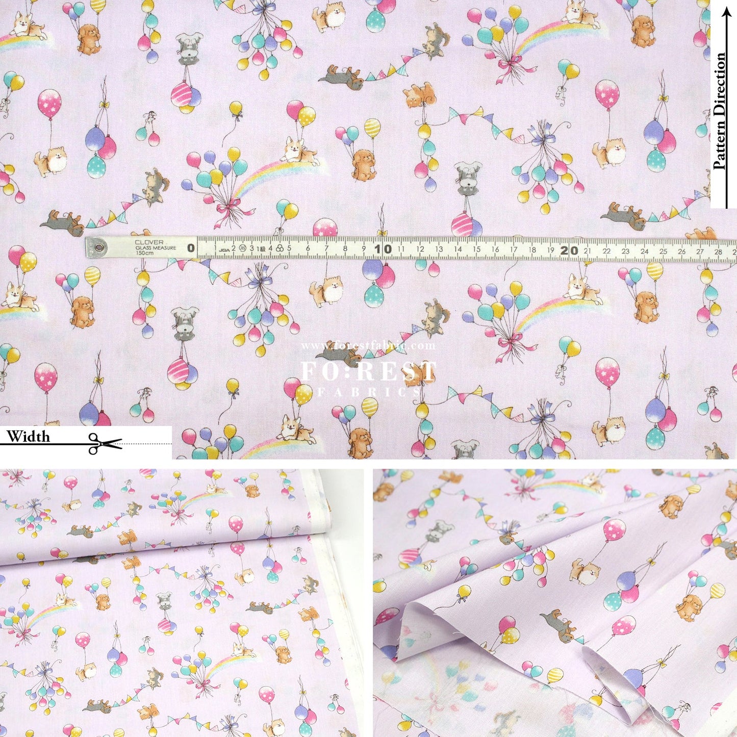 cotton - Dogs Party Balloon fabric Purple - FO:REST Fabric 布恩堂Liberty fabrictana lawnjapanese fabricykk zipper