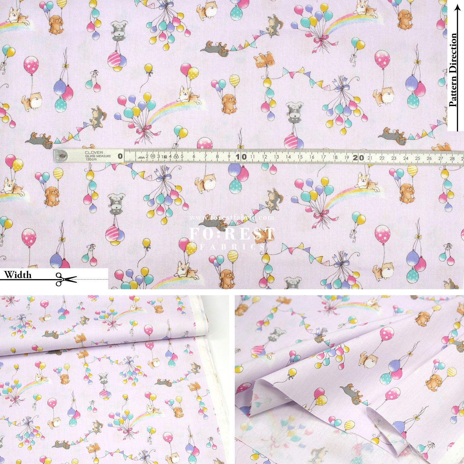 cotton - Dogs Party Balloon fabric Purple - FO:REST Fabric 布恩堂Liberty fabrictana lawnjapanese fabricykk zipper