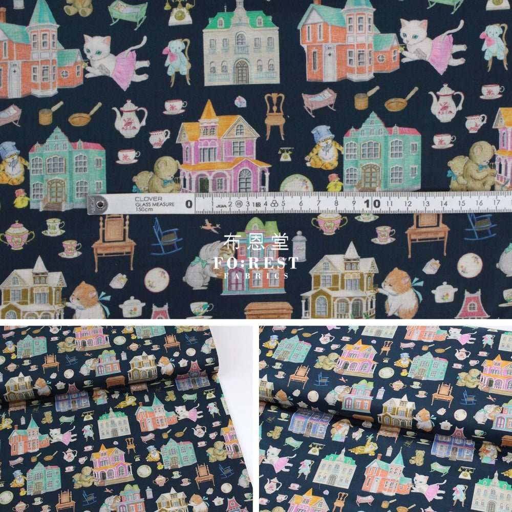 cotton - doll house fabric Navy - FO:REST Fabric 布恩堂Liberty fabrictana lawnjapanese fabricykk zipper