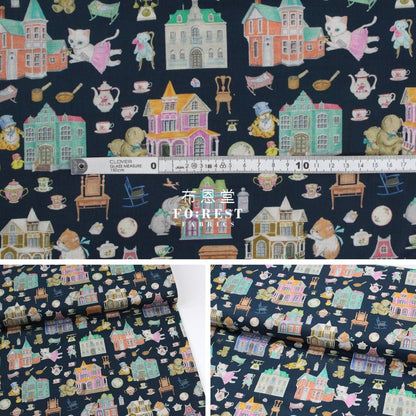 cotton - doll house fabric Navy - FO:REST Fabric 布恩堂Liberty fabrictana lawnjapanese fabricykk zipper