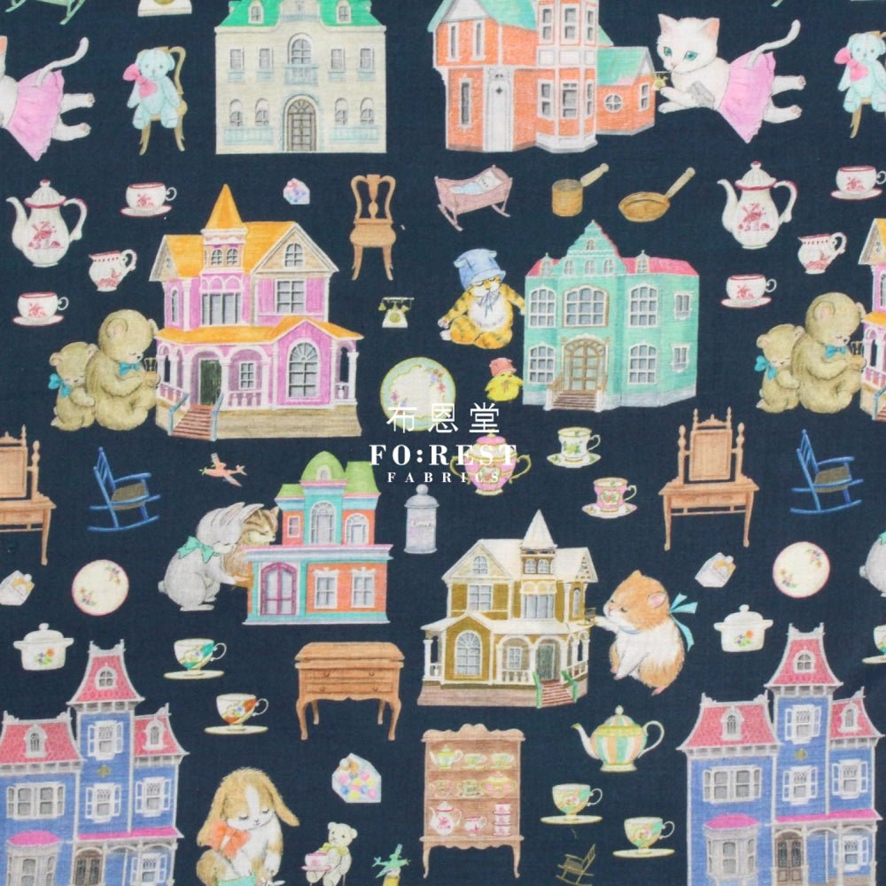 cotton - doll house fabric Navy - FO:REST Fabric 布恩堂Liberty fabrictana lawnjapanese fabricykk zipper