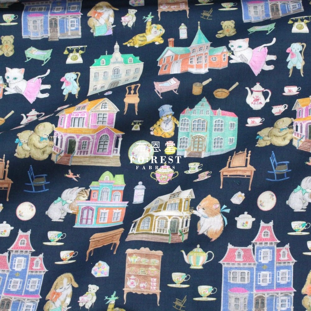 cotton - doll house fabric Navy - FO:REST Fabric 布恩堂Liberty fabrictana lawnjapanese fabricykk zipper