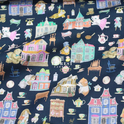 cotton - doll house fabric Navy - FO:REST Fabric 布恩堂Liberty fabrictana lawnjapanese fabricykk zipper