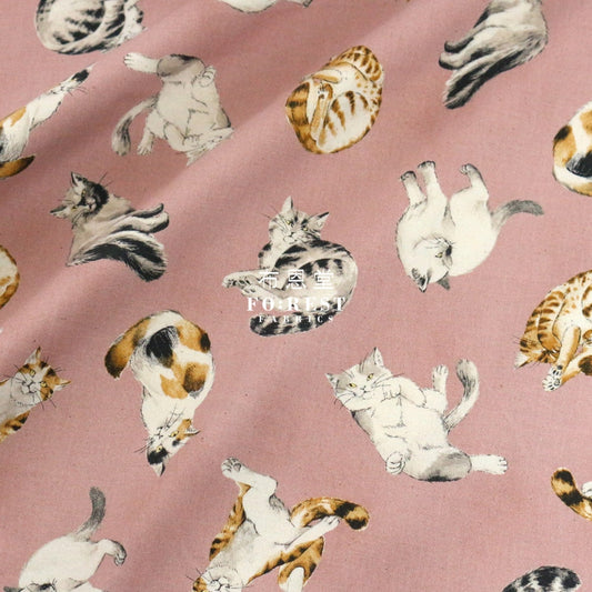 Cotton - Dont Disturb Me Cats Fabric Pink Cotton