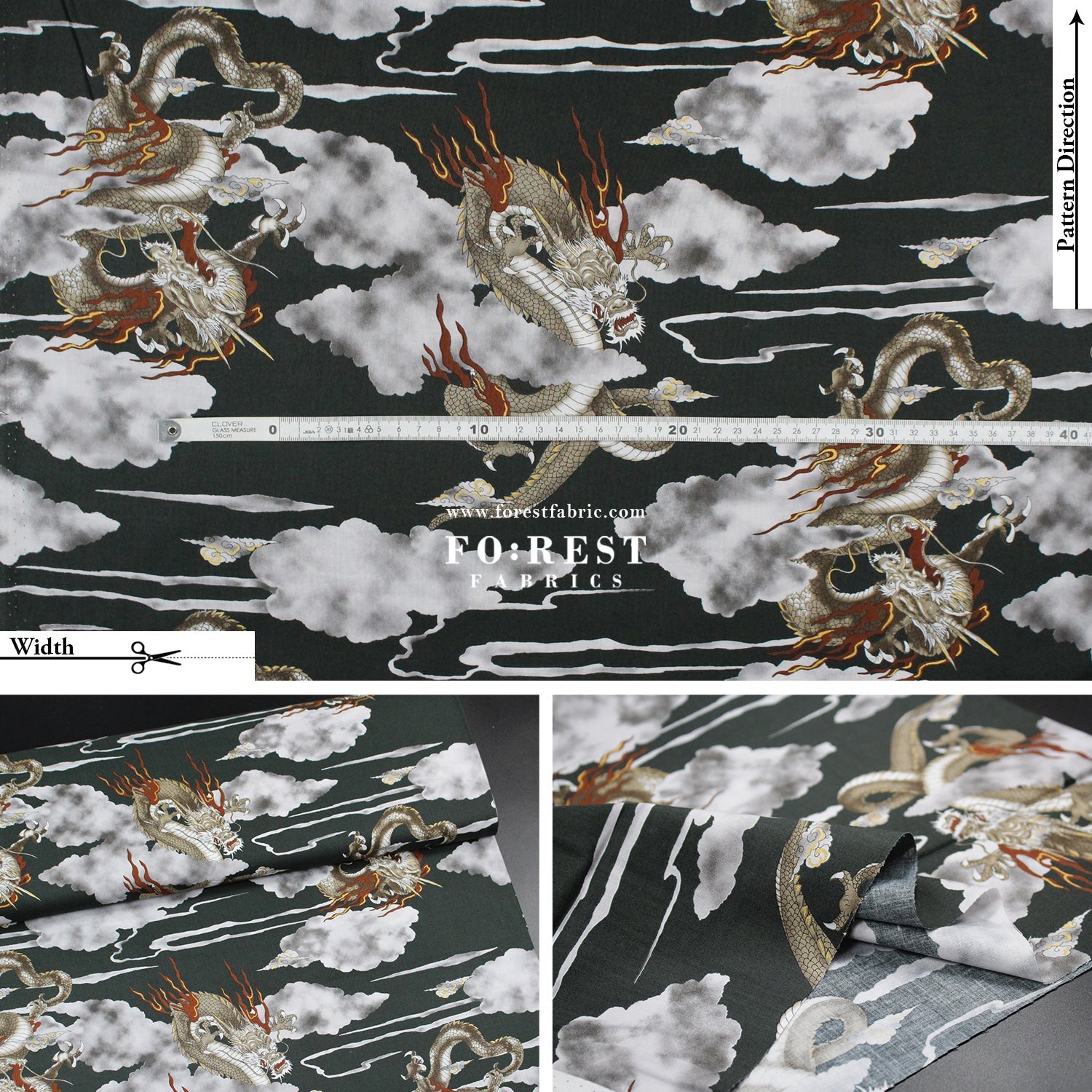 cotton - Dragon with metallic fabric Black - FO:REST Fabric 布恩堂Liberty fabrictana lawnjapanese fabricykk zipper