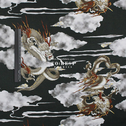 cotton - Dragon with metallic fabric Black - FO:REST Fabric 布恩堂Liberty fabrictana lawnjapanese fabricykk zipper