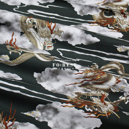 cotton - Dragon with metallic fabric Black - FO:REST Fabric 布恩堂Liberty fabrictana lawnjapanese fabricykk zipper