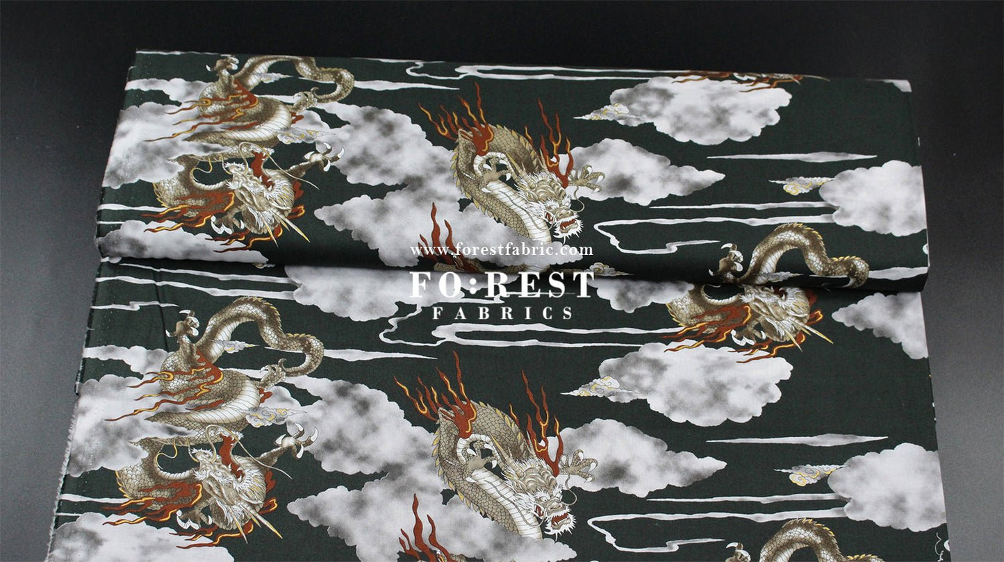 cotton - Dragon with metallic fabric Black - FO:REST Fabric 布恩堂Liberty fabrictana lawnjapanese fabricykk zipper