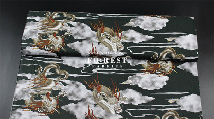 cotton - Dragon with metallic fabric Black - FO:REST Fabric 布恩堂Liberty fabrictana lawnjapanese fabricykk zipper