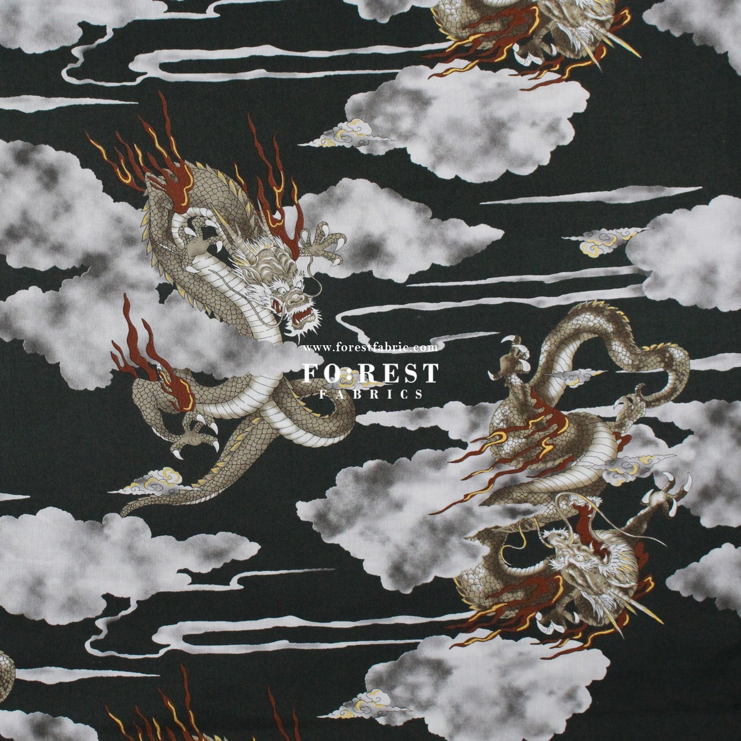 cotton - Dragon with metallic fabric Black - FO:REST Fabric 布恩堂Liberty fabrictana lawnjapanese fabricykk zipper