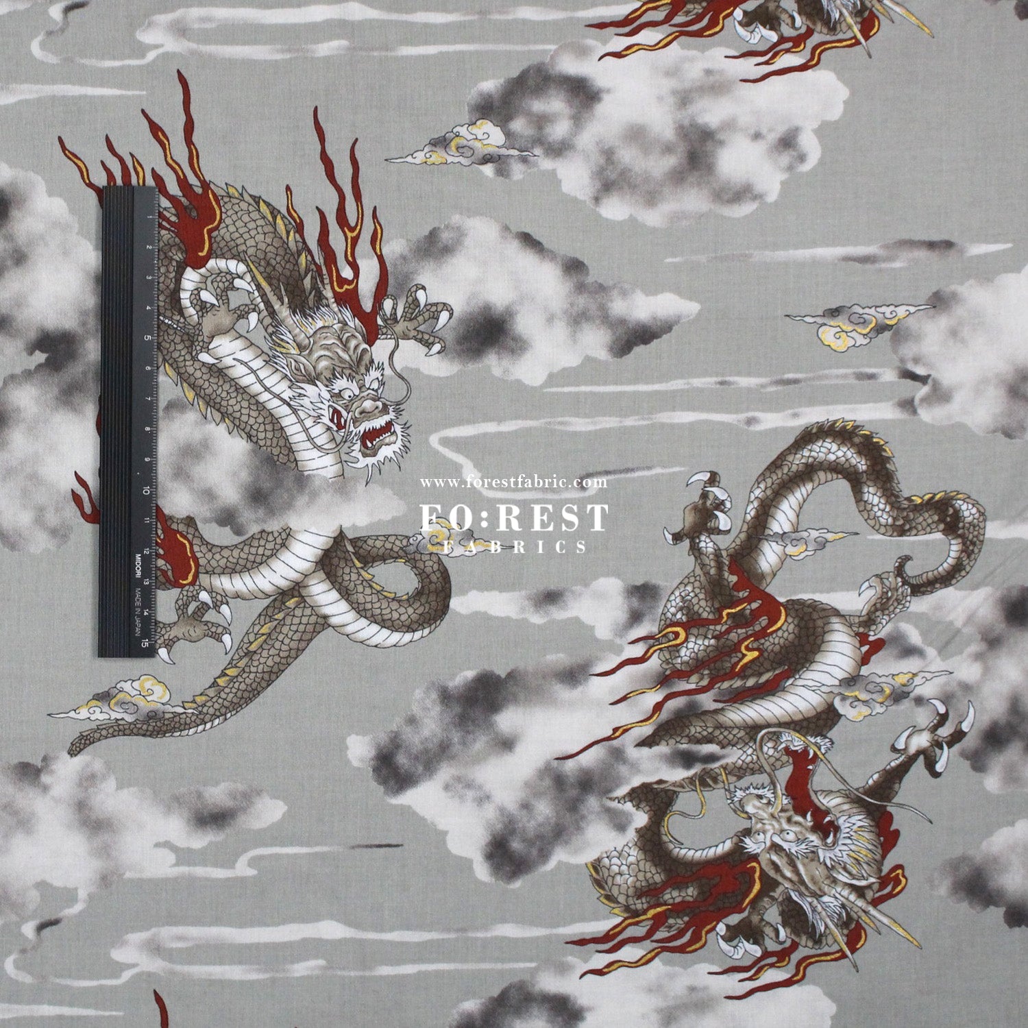 cotton - Dragon with metallic fabric Gray - FO:REST Fabric 布恩堂Liberty fabrictana lawnjapanese fabricykk zipper