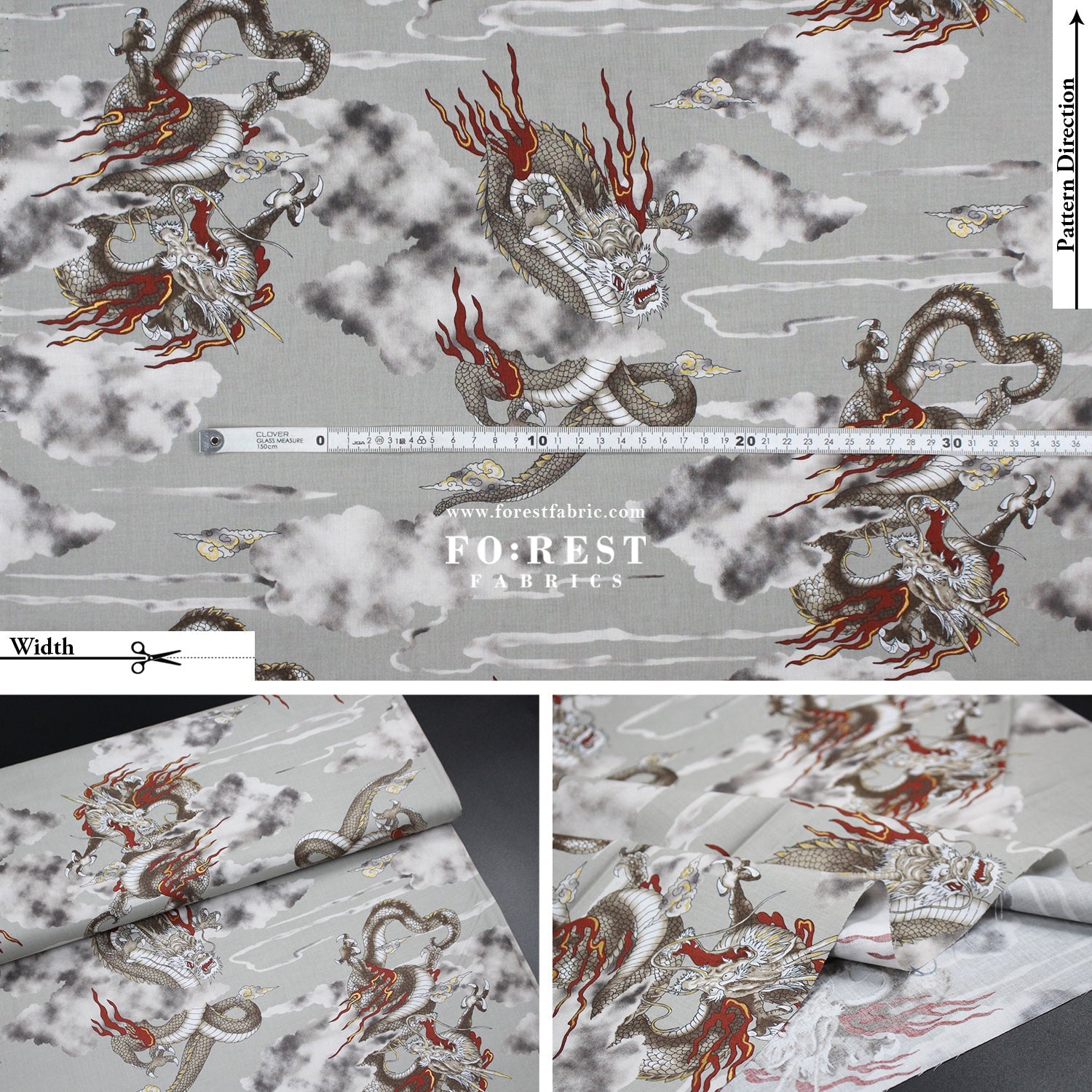cotton - Dragon with metallic fabric Gray - FO:REST Fabric 布恩堂Liberty fabrictana lawnjapanese fabricykk zipper