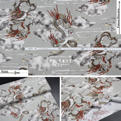 cotton - Dragon with metallic fabric Gray - FO:REST Fabric 布恩堂Liberty fabrictana lawnjapanese fabricykk zipper