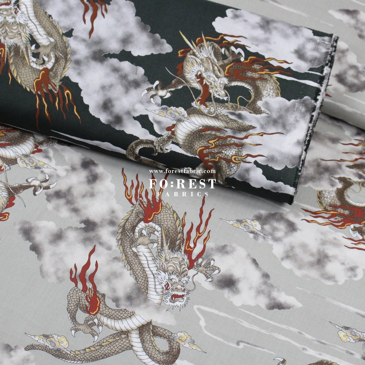 cotton - Dragon with metallic fabric Gray - FO:REST Fabric 布恩堂Liberty fabrictana lawnjapanese fabricykk zipper