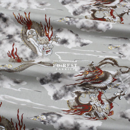 cotton - Dragon with metallic fabric Gray - FO:REST Fabric 布恩堂Liberty fabrictana lawnjapanese fabricykk zipper