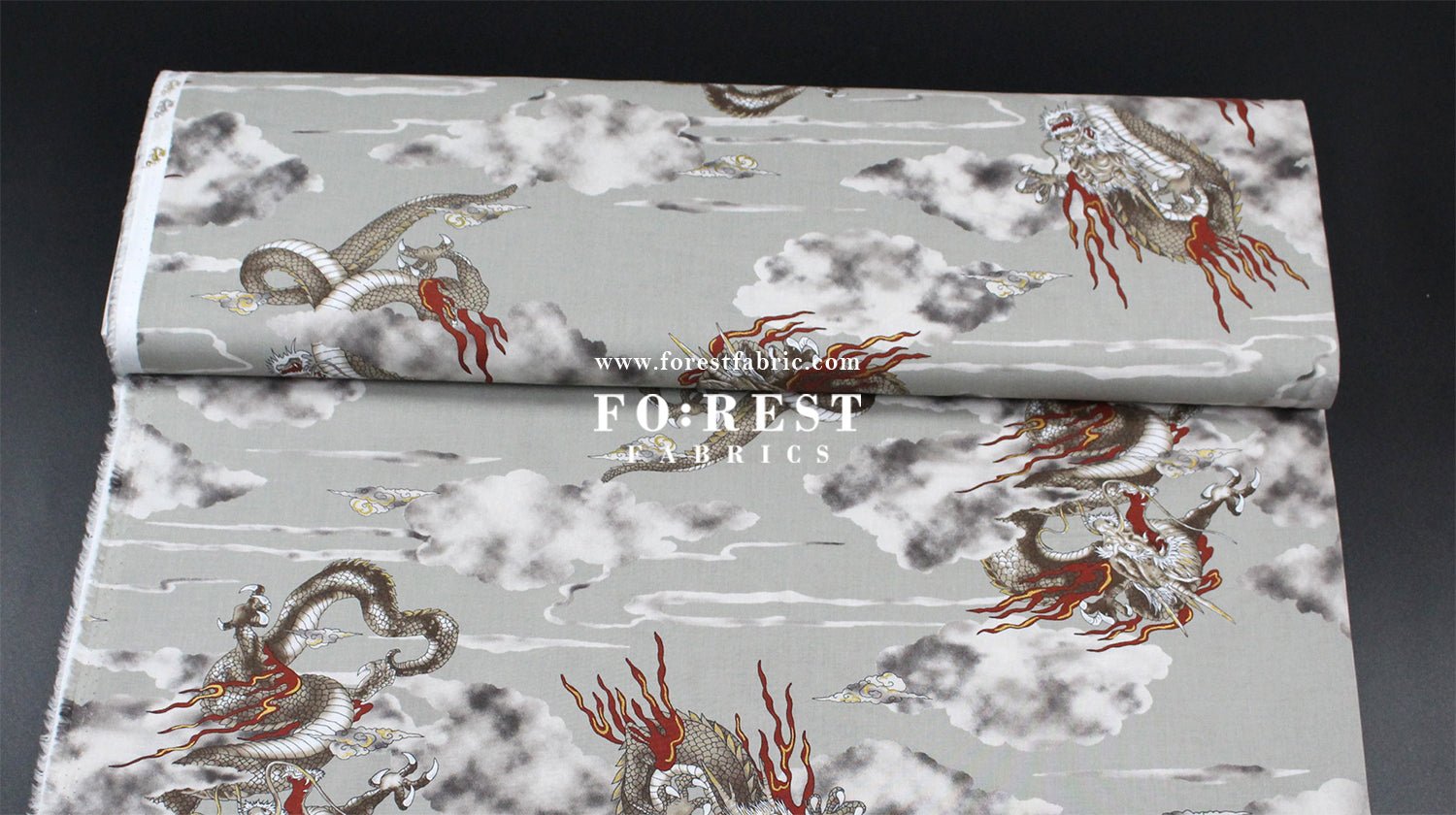 cotton - Dragon with metallic fabric Gray - FO:REST Fabric 布恩堂Liberty fabrictana lawnjapanese fabricykk zipper
