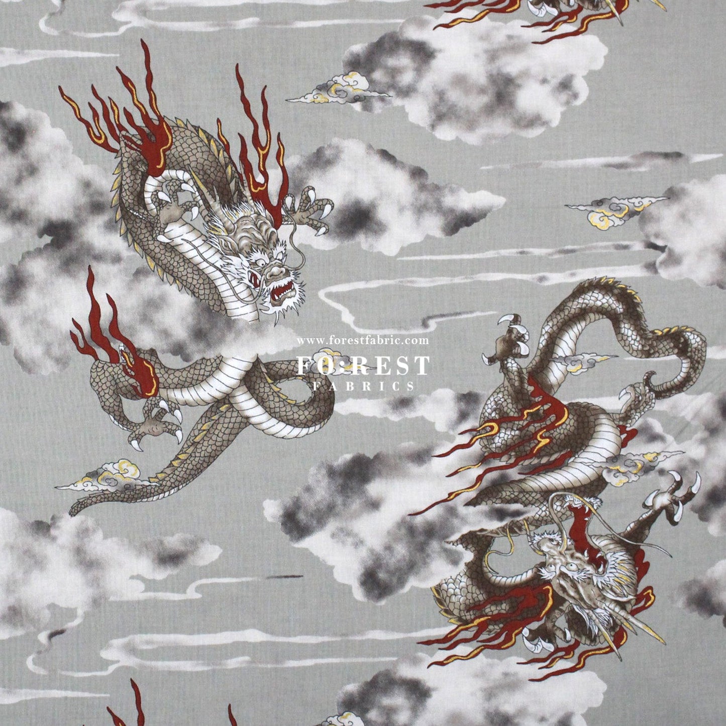 cotton - Dragon with metallic fabric Gray - FO:REST Fabric 布恩堂Liberty fabrictana lawnjapanese fabricykk zipper