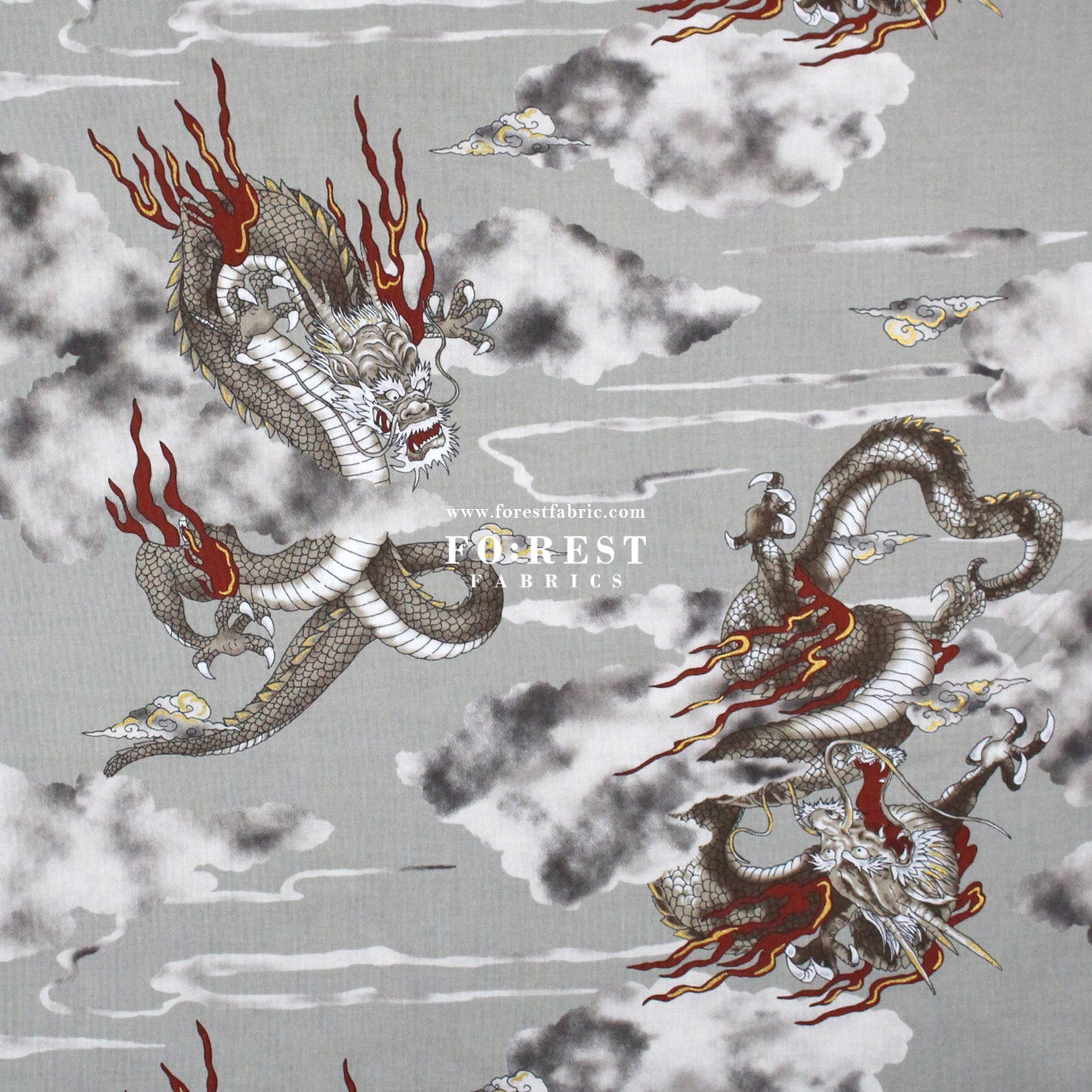 cotton - Dragon with metallic fabric Gray - FO:REST Fabric 布恩堂Liberty fabrictana lawnjapanese fabricykk zipper