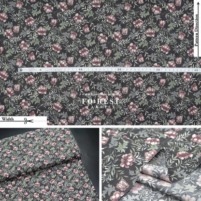 cotton - Dried Flowers fabric Charcoal Black - FO:REST Fabric 布恩堂Liberty fabrictana lawnjapanese fabricykk zipper