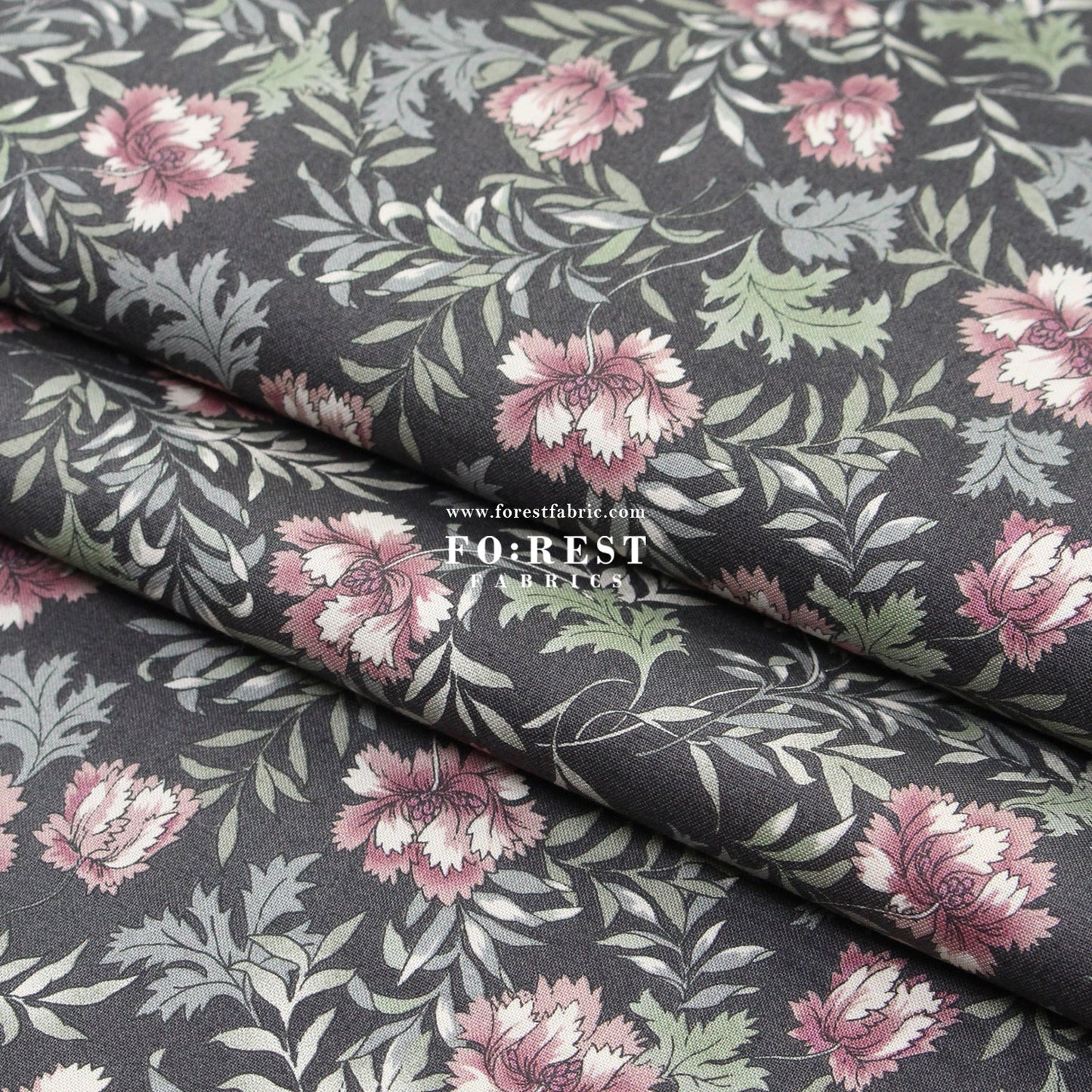 cotton - Dried Flowers fabric Charcoal Black - FO:REST Fabric 布恩堂Liberty fabrictana lawnjapanese fabricykk zipper