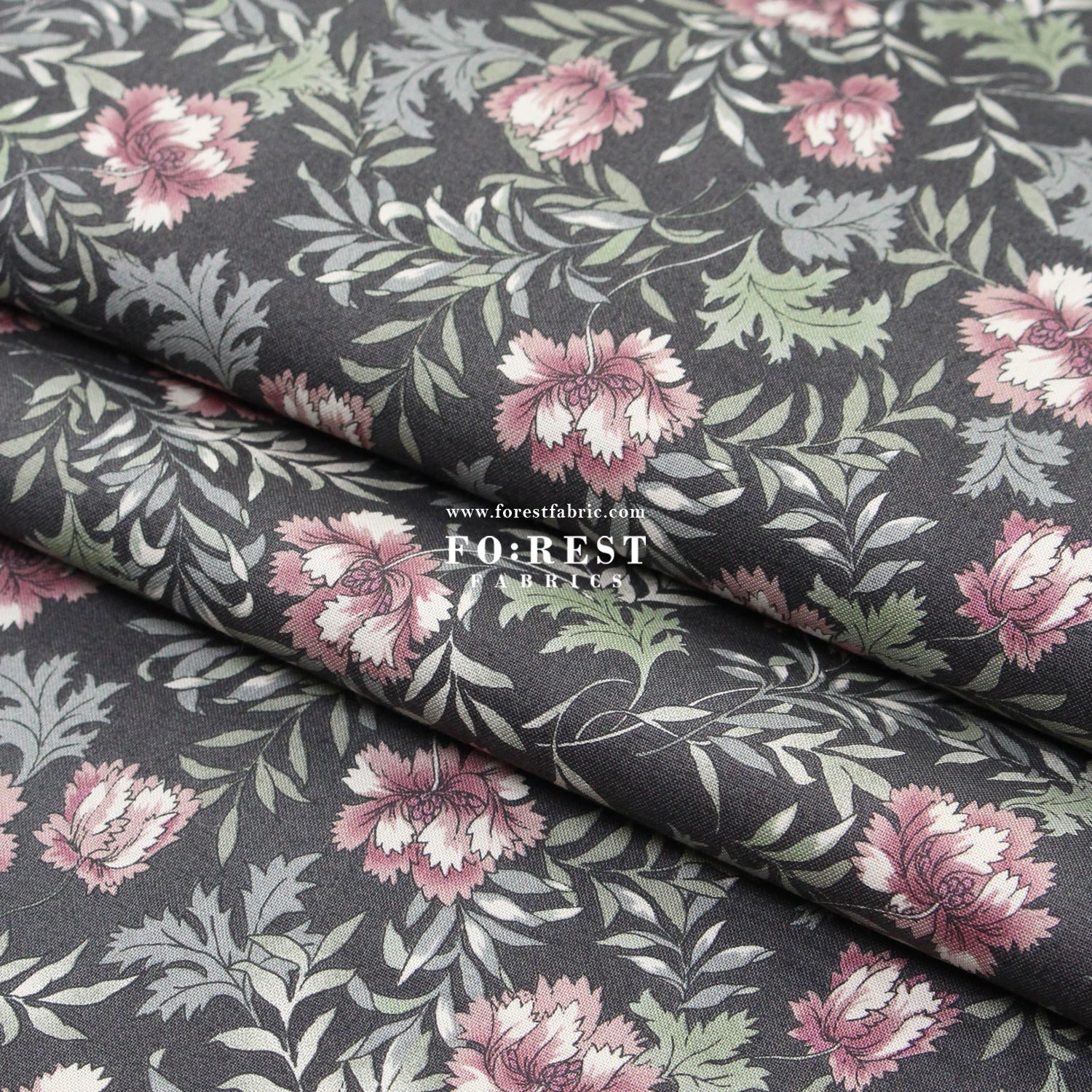 cotton - Dried Flowers fabric Charcoal Black - FO:REST Fabric 布恩堂Liberty fabrictana lawnjapanese fabricykk zipper