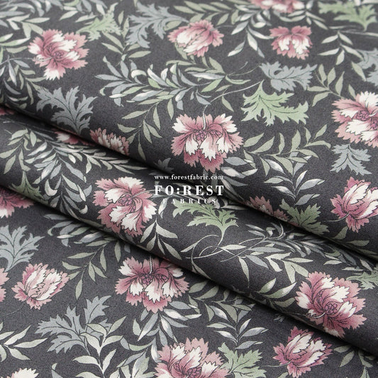 cotton - Dried Flowers fabric Charcoal Black - FO:REST Fabric 布恩堂Liberty fabrictana lawnjapanese fabricykk zipper