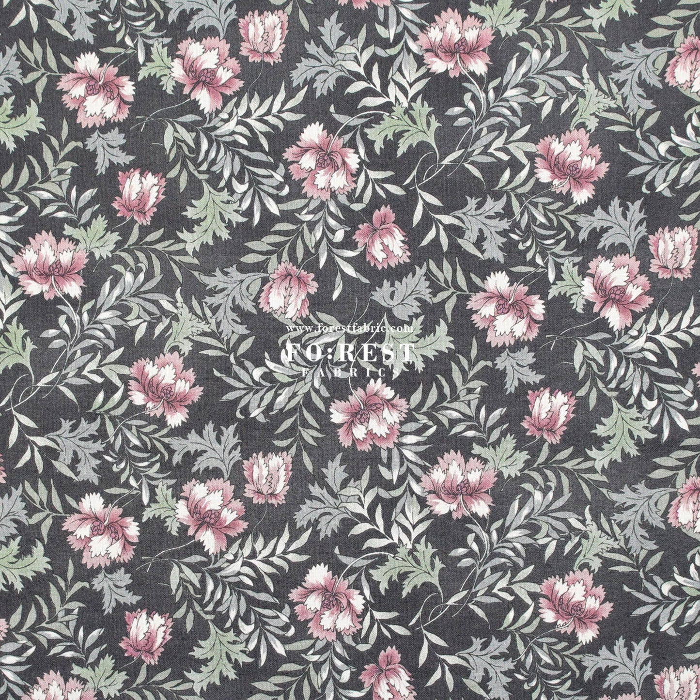 cotton - Dried Flowers fabric Charcoal Black - FO:REST Fabric 布恩堂Liberty fabrictana lawnjapanese fabricykk zipper