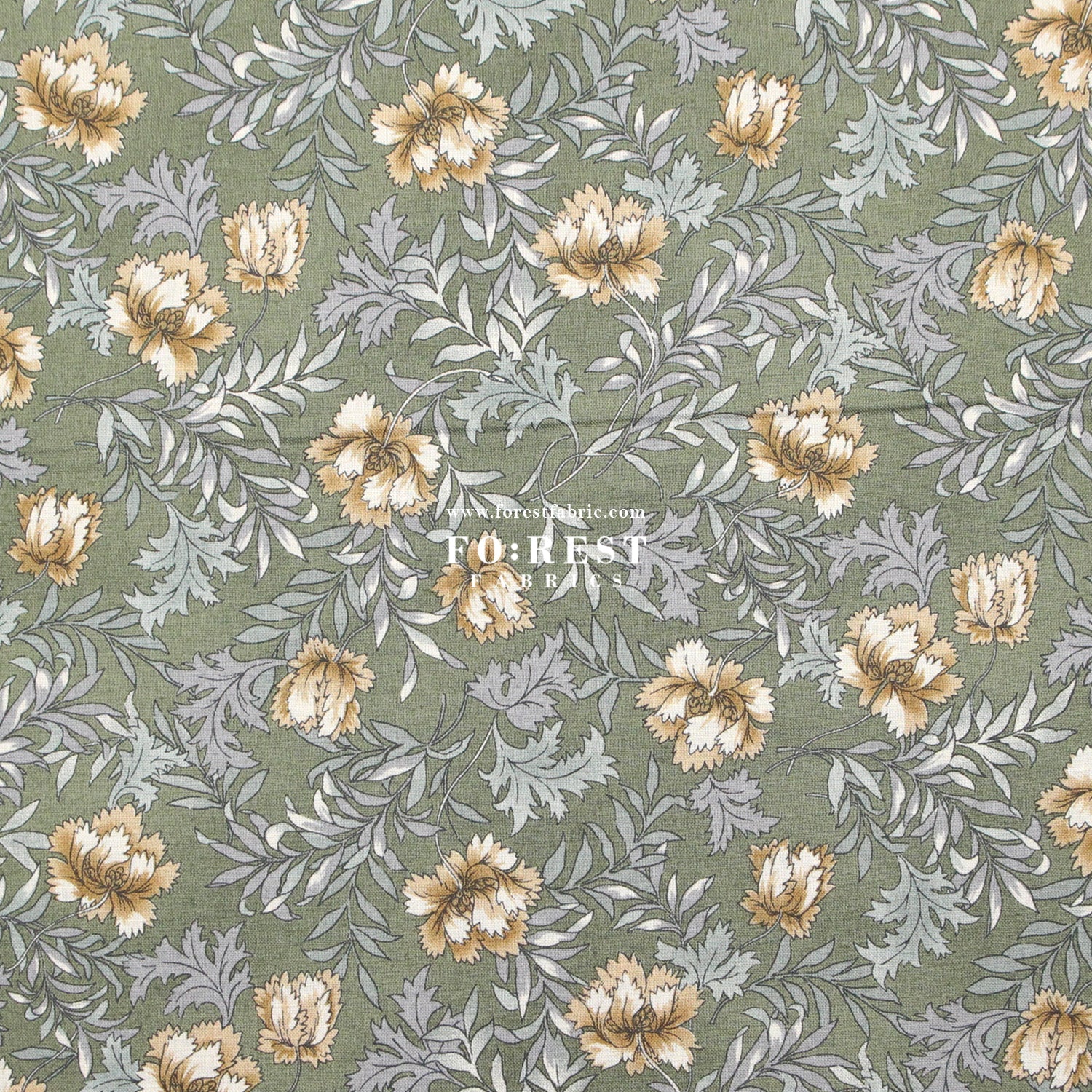 cotton - Dried Flowers fabric Moss - FO:REST Fabric 布恩堂Liberty fabrictana lawnjapanese fabricykk zipper