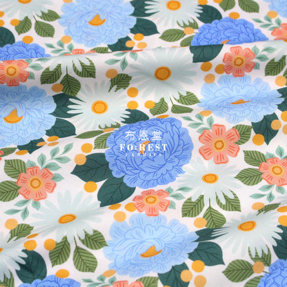 Cotton - Floral Daydream Blue Metallic Fabric