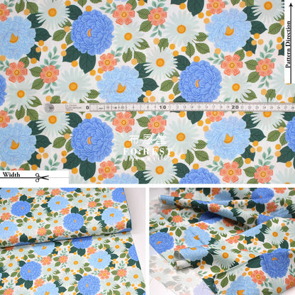 Cotton - Floral Daydream Blue Metallic Fabric