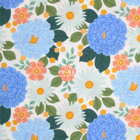 Cotton - Floral Daydream Blue Metallic Fabric