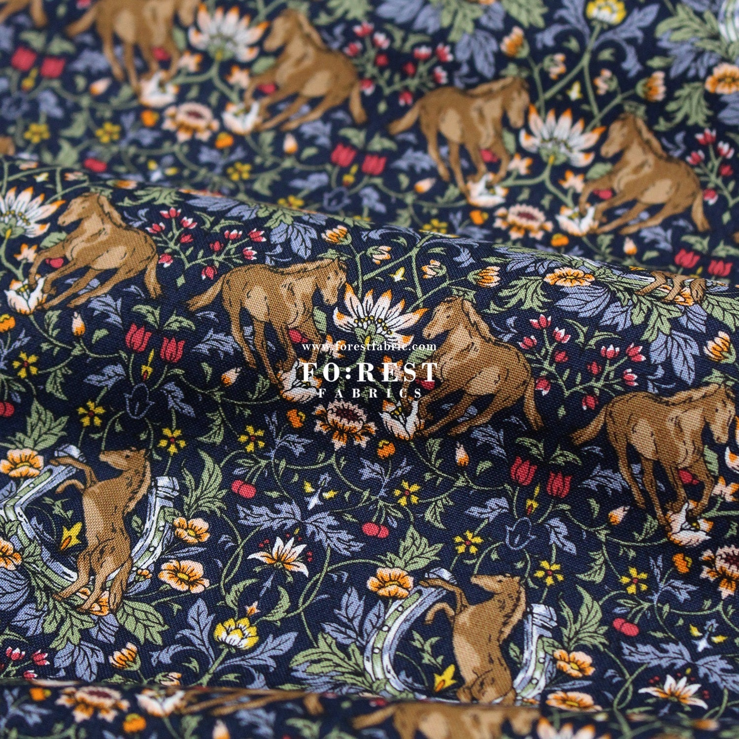 cotton - Flower and Horse fabric - FO:REST Fabric 布恩堂Liberty fabrictana lawnjapanese fabricykk zipper