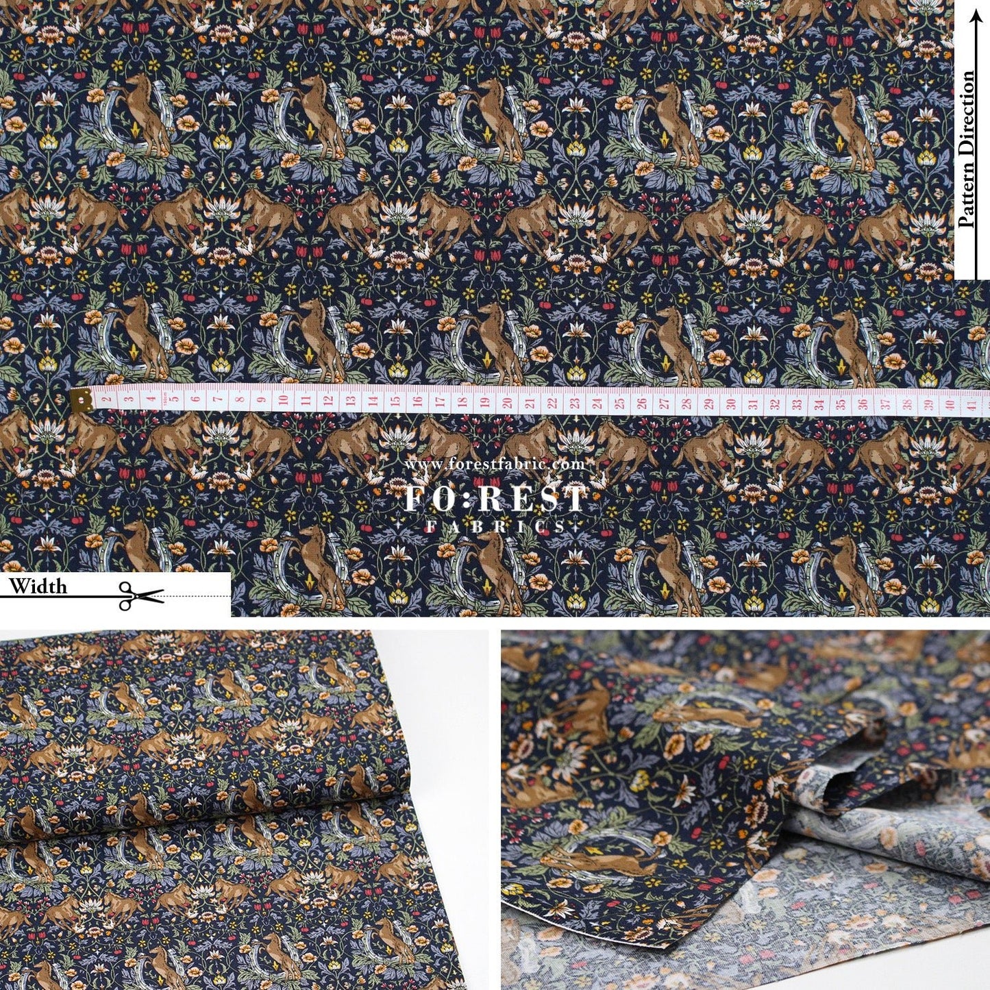 cotton - Flower and Horse fabric - FO:REST Fabric 布恩堂Liberty fabrictana lawnjapanese fabricykk zipper