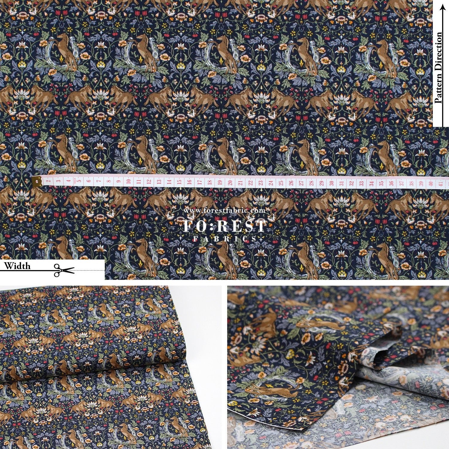 cotton - Flower and Horse fabric - FO:REST Fabric 布恩堂Liberty fabrictana lawnjapanese fabricykk zipper