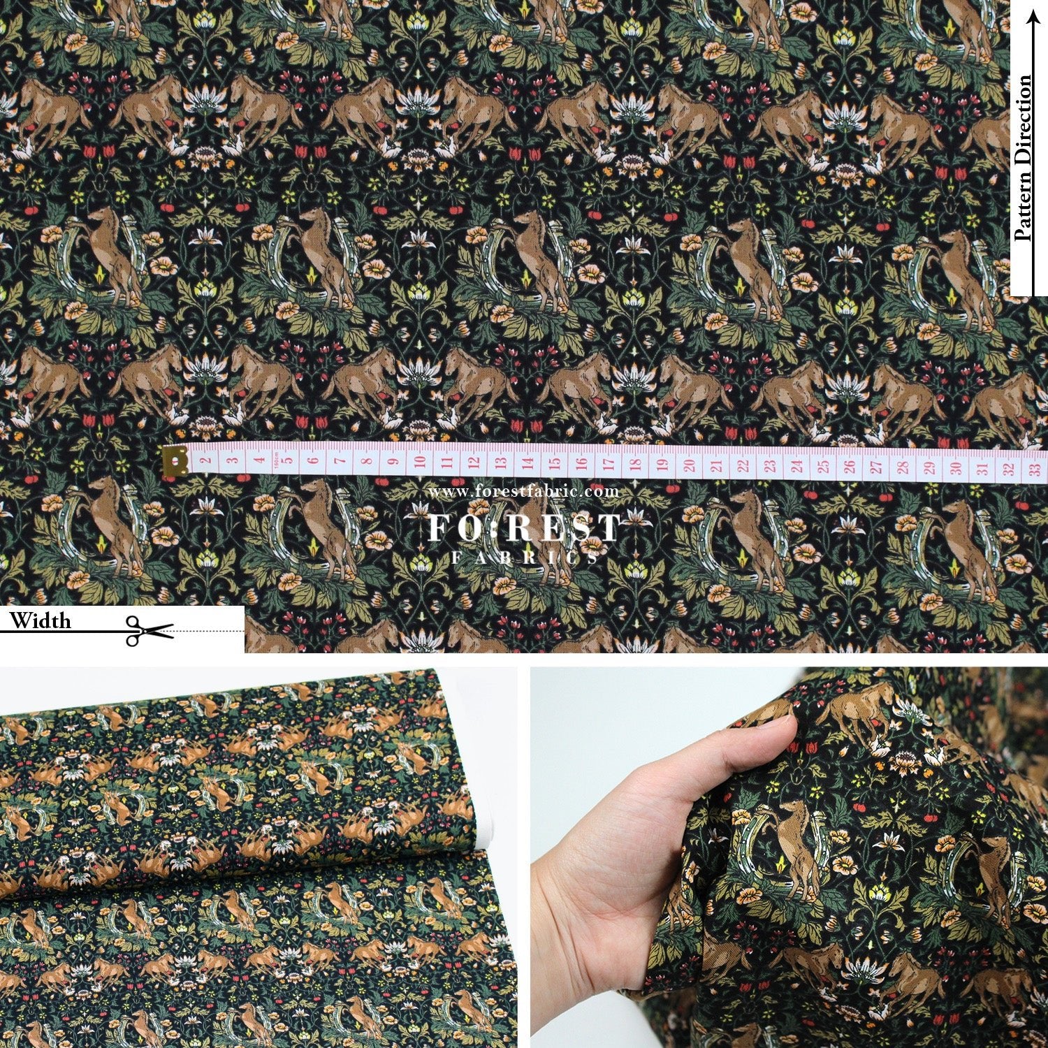 cotton - Flower and Horse fabric - FO:REST Fabric 布恩堂Liberty fabrictana lawnjapanese fabricykk zipper