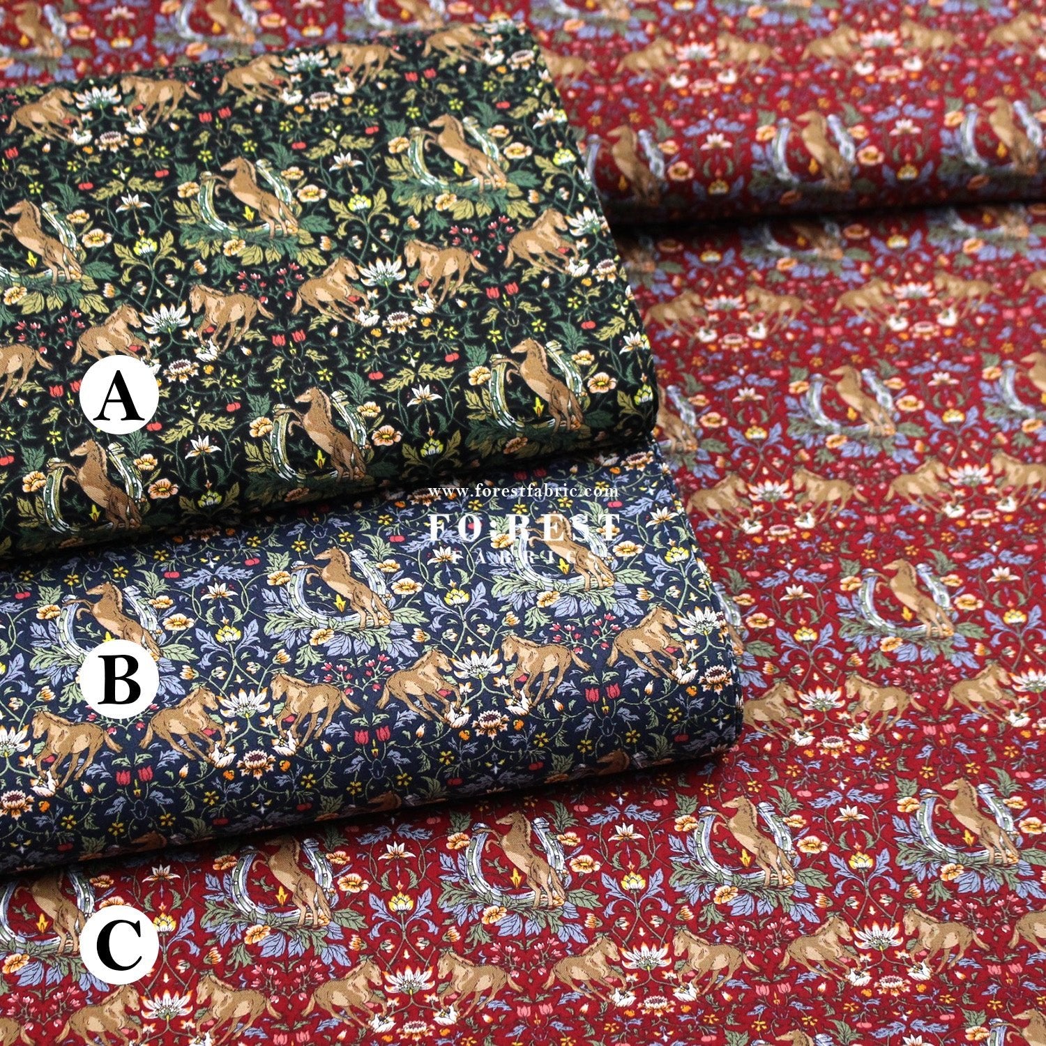 cotton - Flower and Horse fabric - FO:REST Fabric 布恩堂Liberty fabrictana lawnjapanese fabricykk zipper