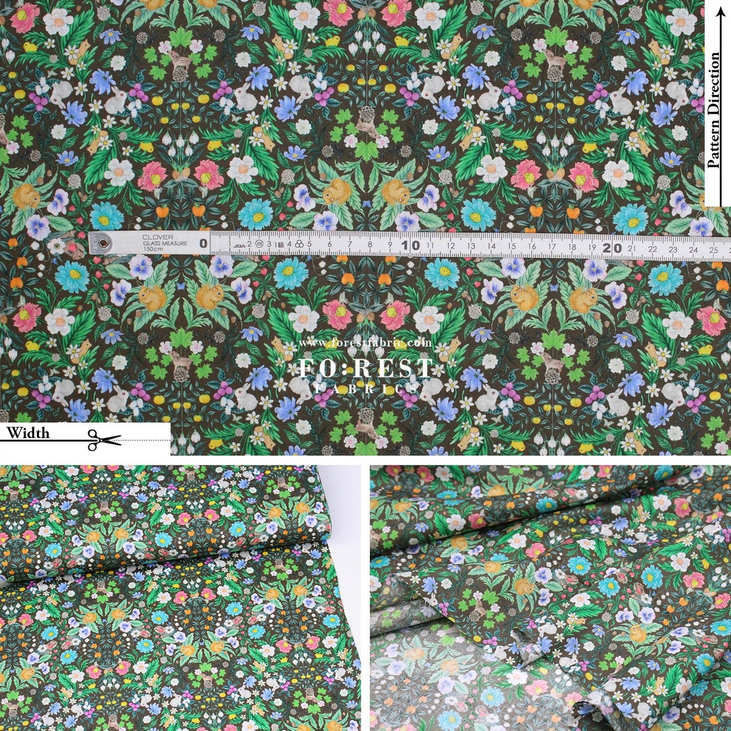 cotton - Flower Garden fabric chocolate - FO:REST Fabric 布恩堂Liberty fabrictana lawnjapanese fabricykk zipper