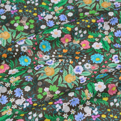 cotton - Flower Garden fabric chocolate - FO:REST Fabric 布恩堂Liberty fabrictana lawnjapanese fabricykk zipper