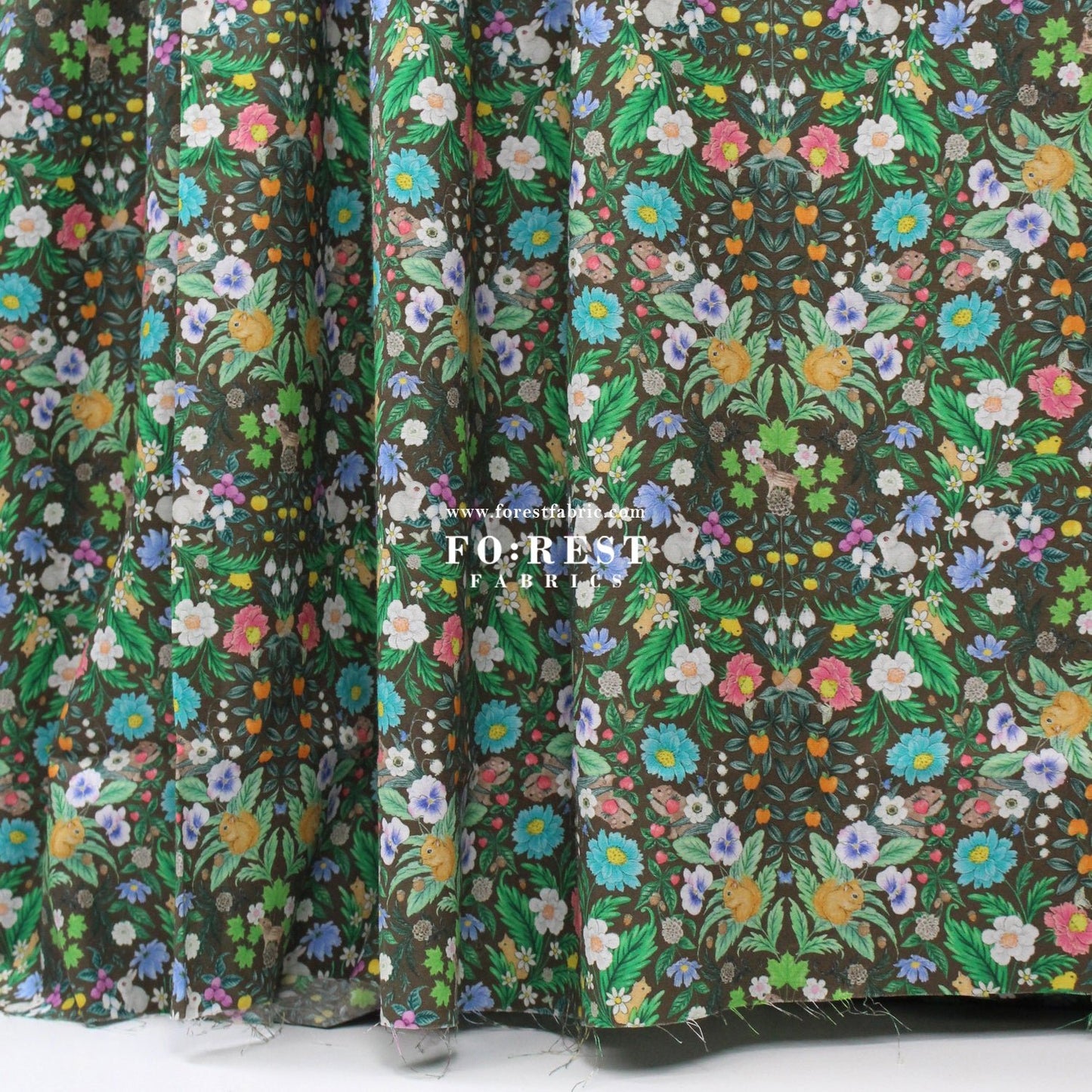 cotton - Flower Garden fabric chocolate - FO:REST Fabric 布恩堂Liberty fabrictana lawnjapanese fabricykk zipper