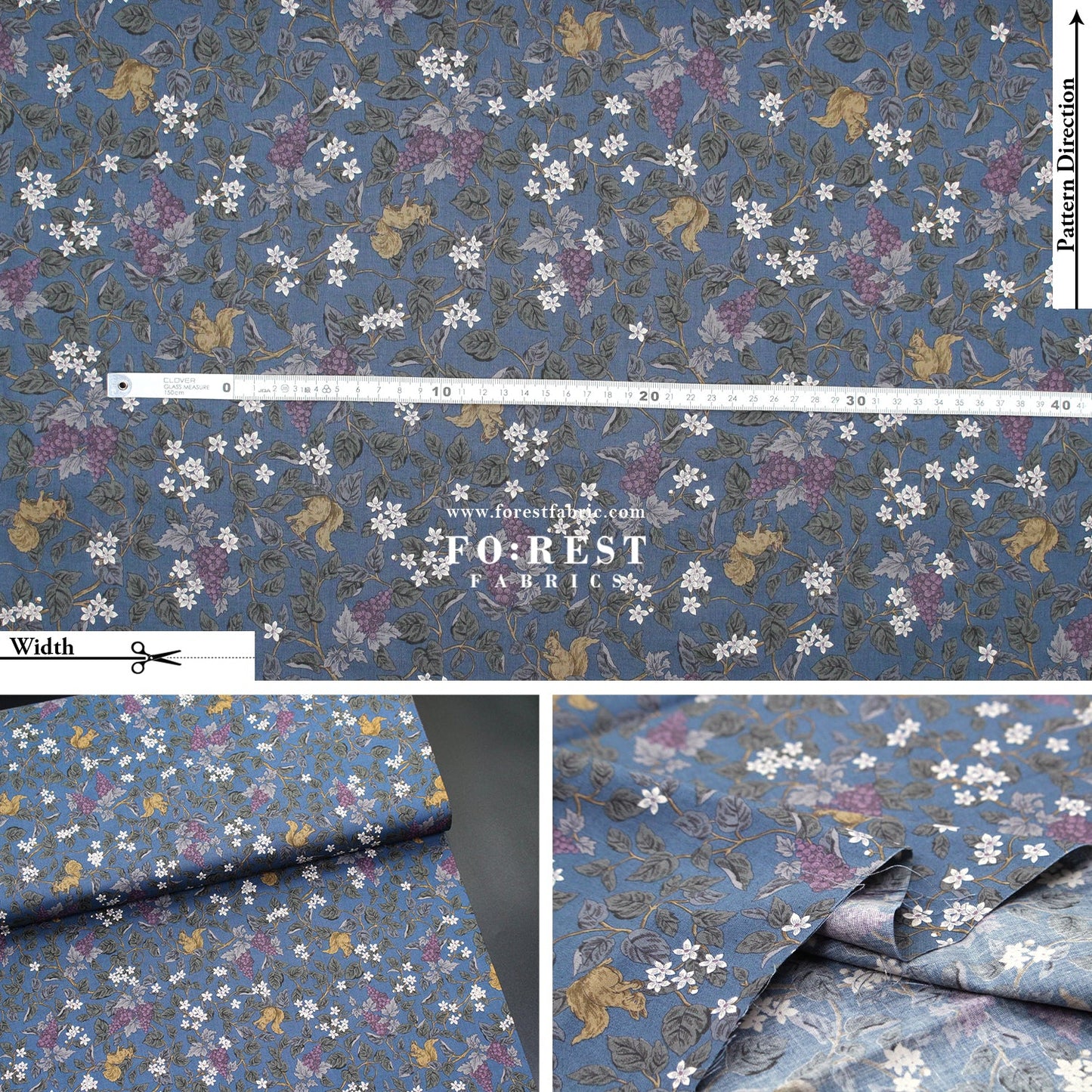 cotton - Flowers Squirrel fabric Blue - FO:REST Fabric 布恩堂Liberty fabrictana lawnjapanese fabricykk zipper
