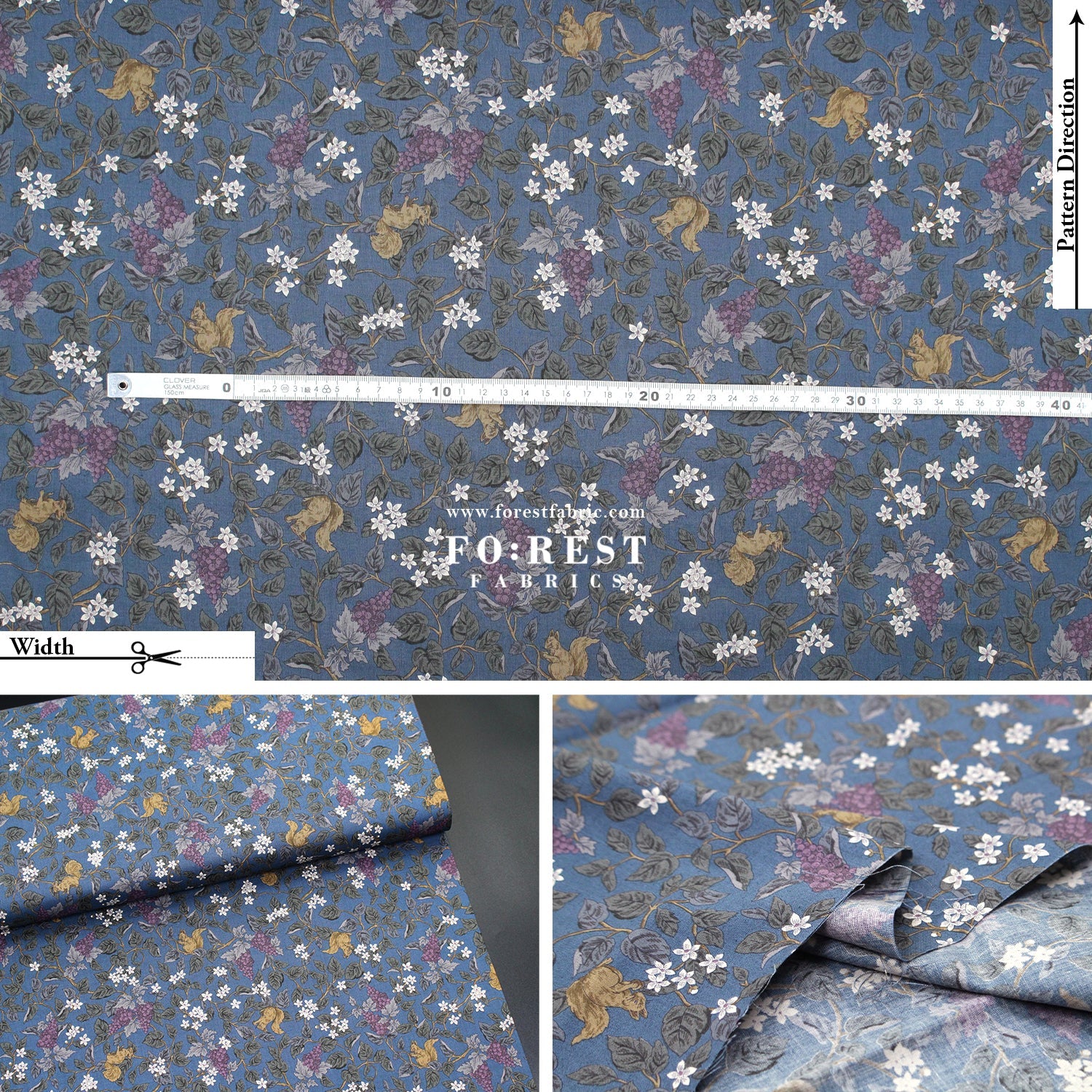 cotton - Flowers Squirrel fabric Blue - FO:REST Fabric 布恩堂Liberty fabrictana lawnjapanese fabricykk zipper