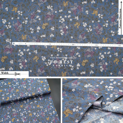 cotton - Flowers Squirrel fabric Blue - FO:REST Fabric 布恩堂Liberty fabrictana lawnjapanese fabricykk zipper