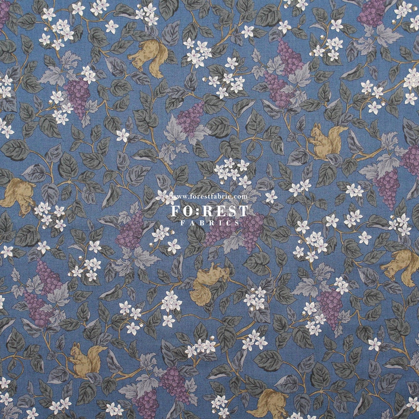cotton - Flowers Squirrel fabric Blue - FO:REST Fabric 布恩堂Liberty fabrictana lawnjapanese fabricykk zipper