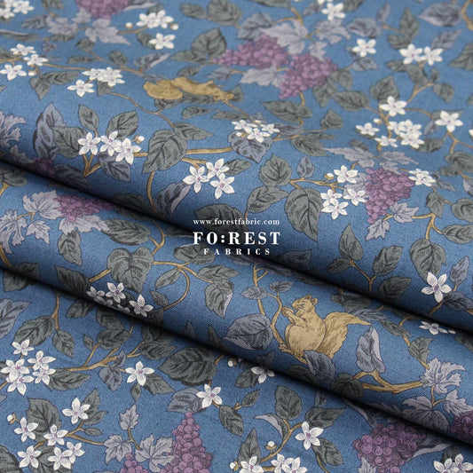 cotton - Flowers Squirrel fabric Blue - FO:REST Fabric 布恩堂Liberty fabrictana lawnjapanese fabricykk zipper