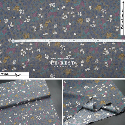 cotton - Flowers Squirrel fabric Charcoal Black - FO:REST Fabric 布恩堂Liberty fabrictana lawnjapanese fabricykk zipper