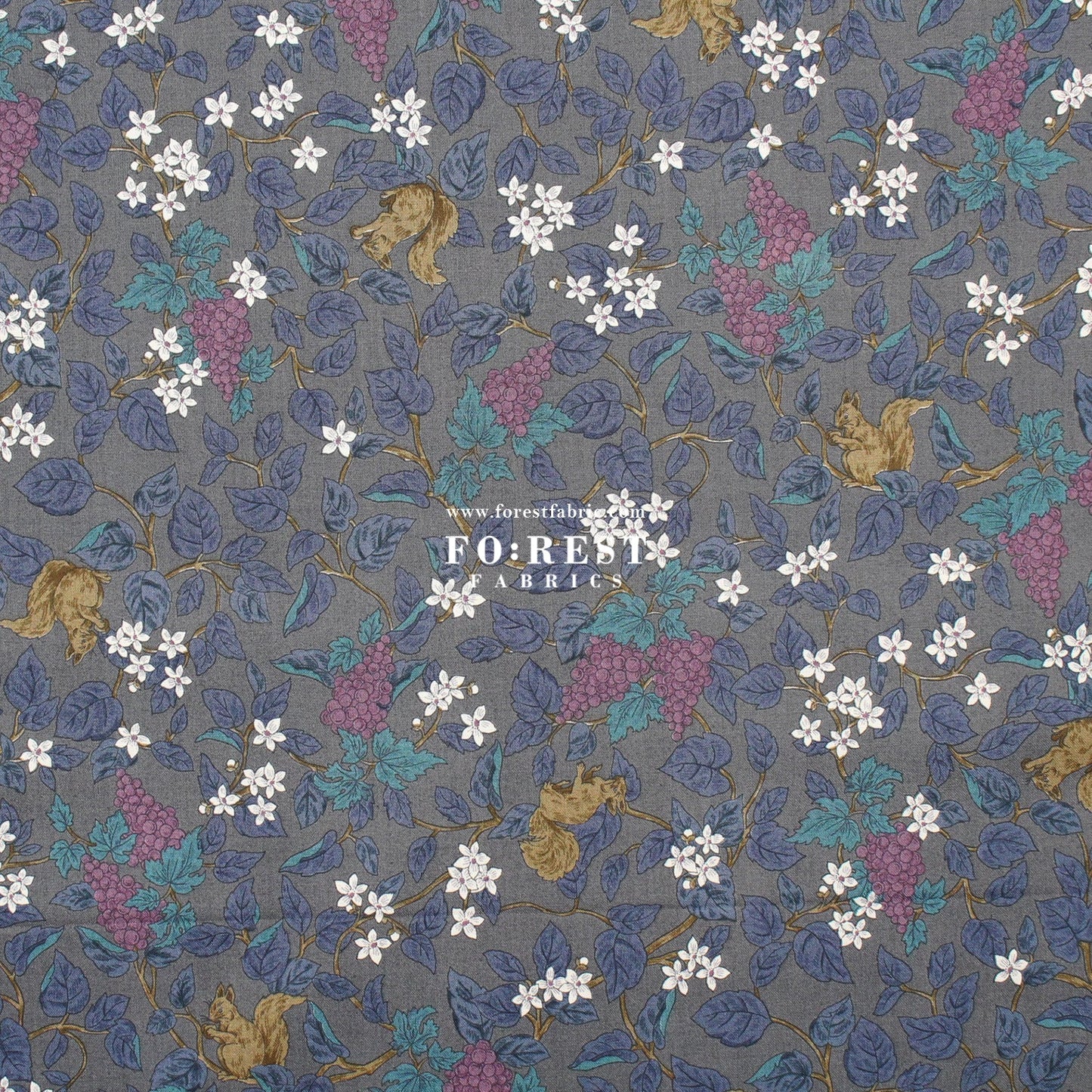 cotton - Flowers Squirrel fabric Charcoal Black - FO:REST Fabric 布恩堂Liberty fabrictana lawnjapanese fabricykk zipper