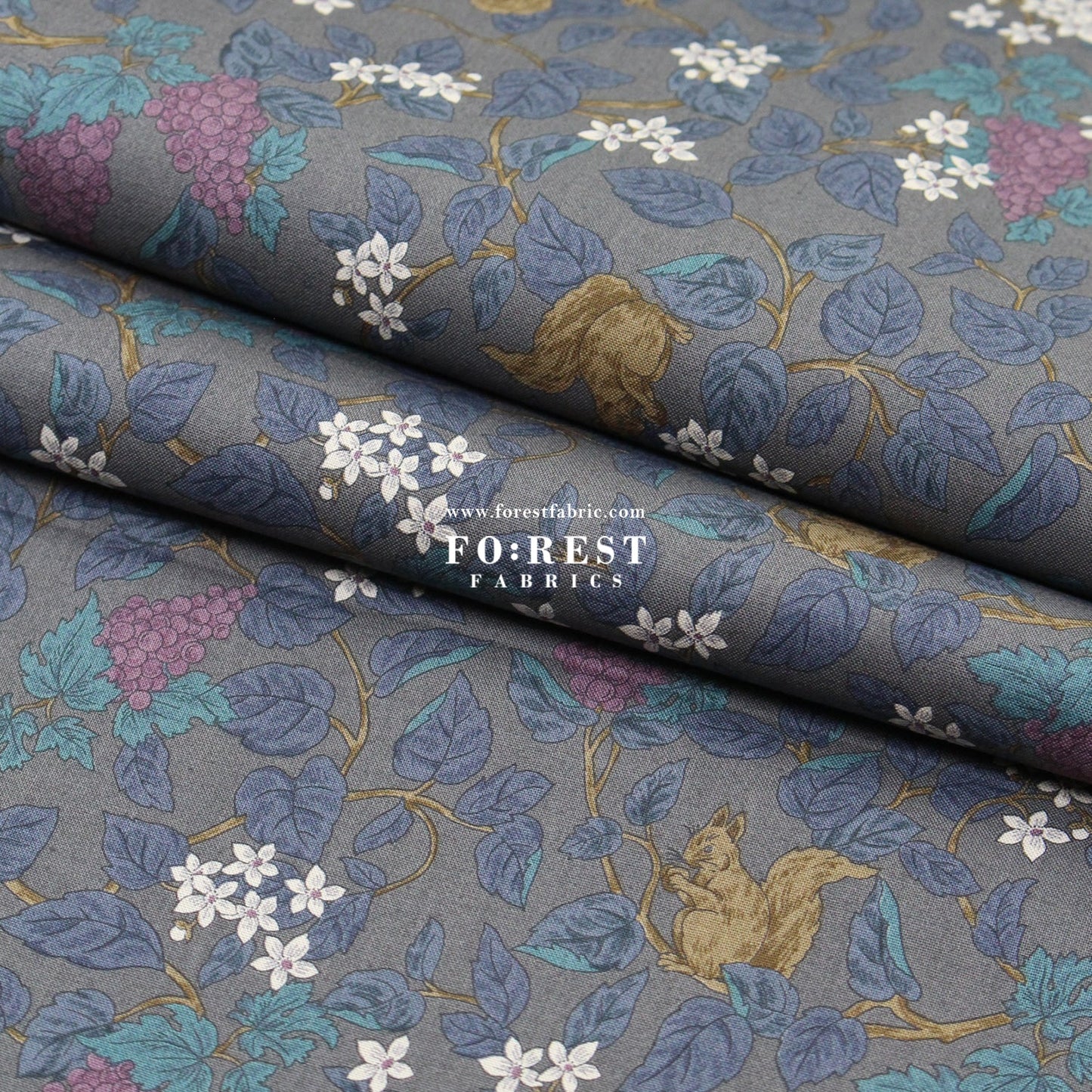cotton - Flowers Squirrel fabric Charcoal Black - FO:REST Fabric 布恩堂Liberty fabrictana lawnjapanese fabricykk zipper