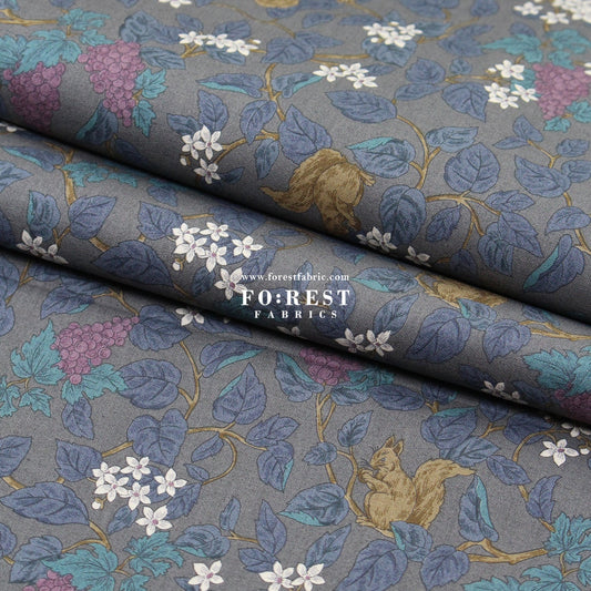 cotton - Flowers Squirrel fabric Charcoal Black - FO:REST Fabric 布恩堂Liberty fabrictana lawnjapanese fabricykk zipper