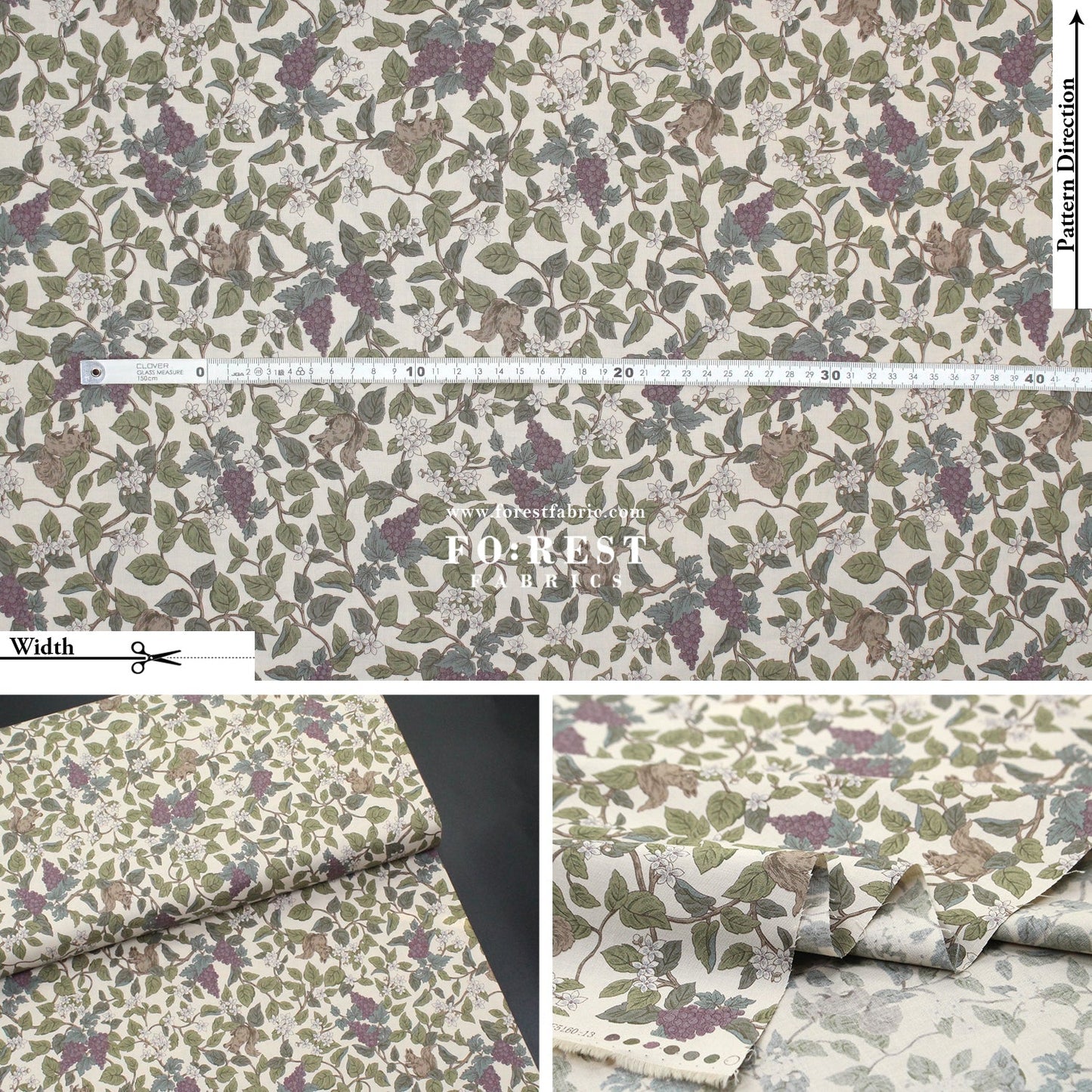 cotton - Flowers Squirrel fabric Natural - FO:REST Fabric 布恩堂Liberty fabrictana lawnjapanese fabricykk zipper