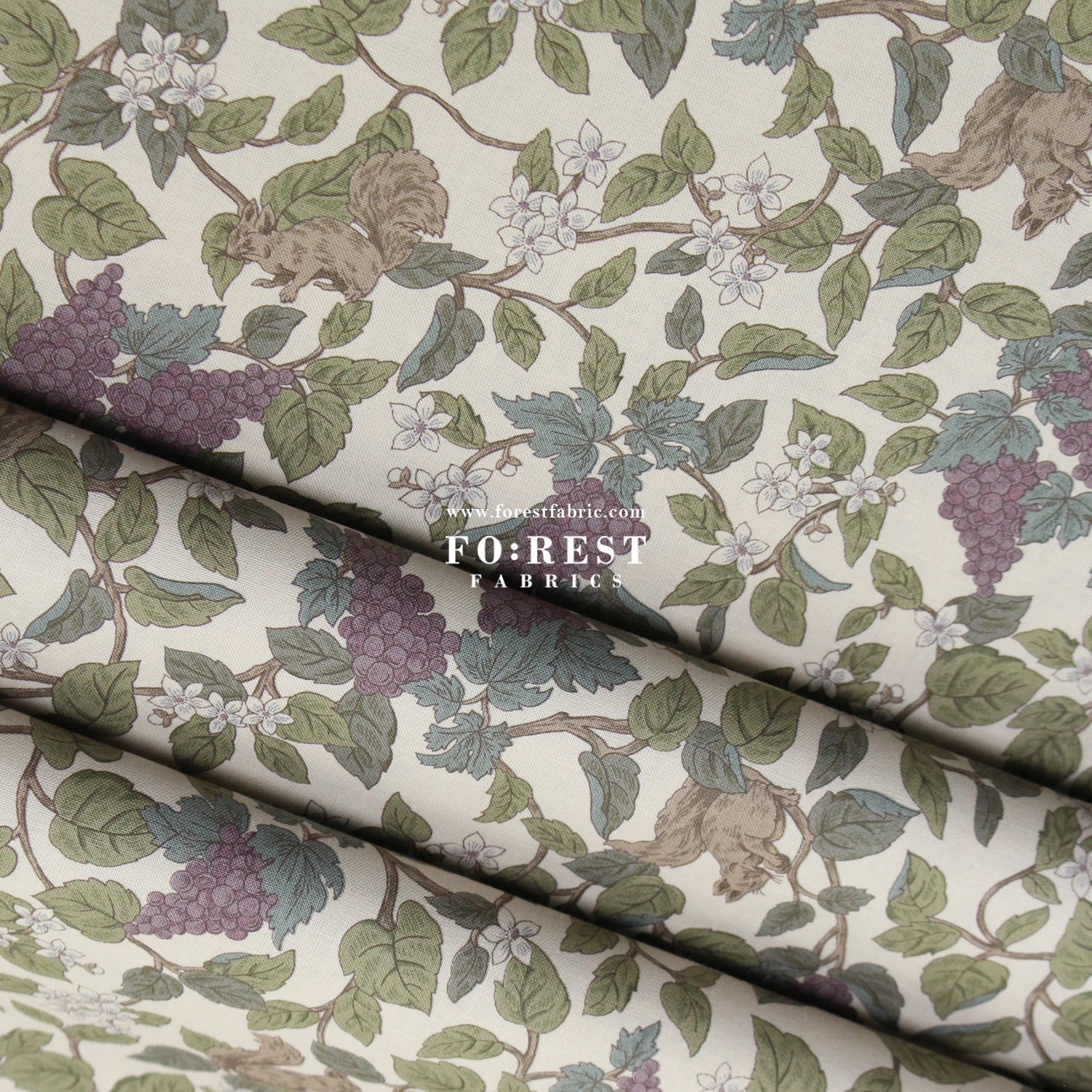 cotton - Flowers Squirrel fabric Natural - FO:REST Fabric 布恩堂Liberty fabrictana lawnjapanese fabricykk zipper